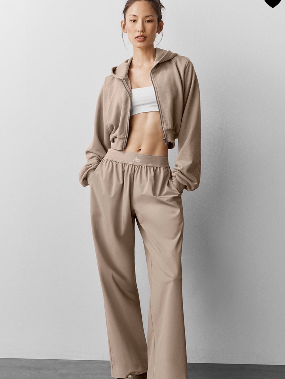ALO Yoga Wide-Leg High-Rise Lounge Pants in Taupe